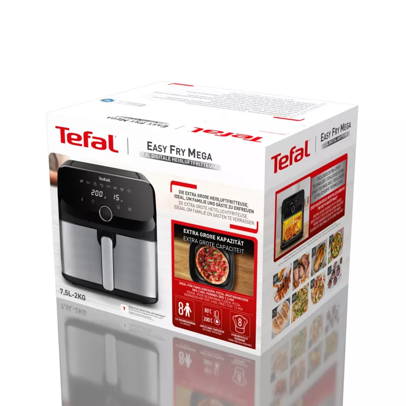 Tefal Easy Fry Mega EY855D10 gruzdintuvė vienvietė 7,5 L laisvai pastatoma 2020 W karšto oro gruzdintuvė juoda, nerūdijantis plienas
