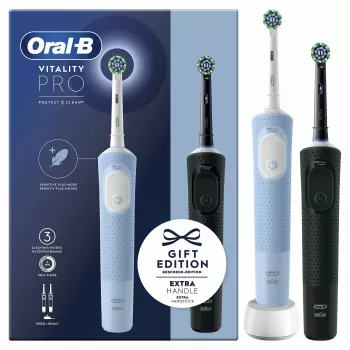 Oral-B Vitality Pro Duo suaugusiųjų besisukantis-osciliuojantis dantų šepetėlis Juoda, Mėlyna, Balta