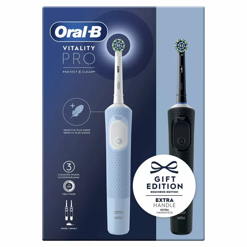 Oral-B Vitality Pro Duo suaugusiųjų besisukantis-osciliuojantis dantų šepetėlis Juoda, Mėlyna, Balta