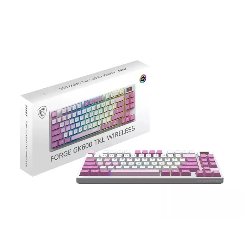 MSI FORGE GK600 TKL WIRELESS VIOLET klaviatūra, skirta žaidimams USB + Bluetooth QWERTY UK English Pink, Violet, White