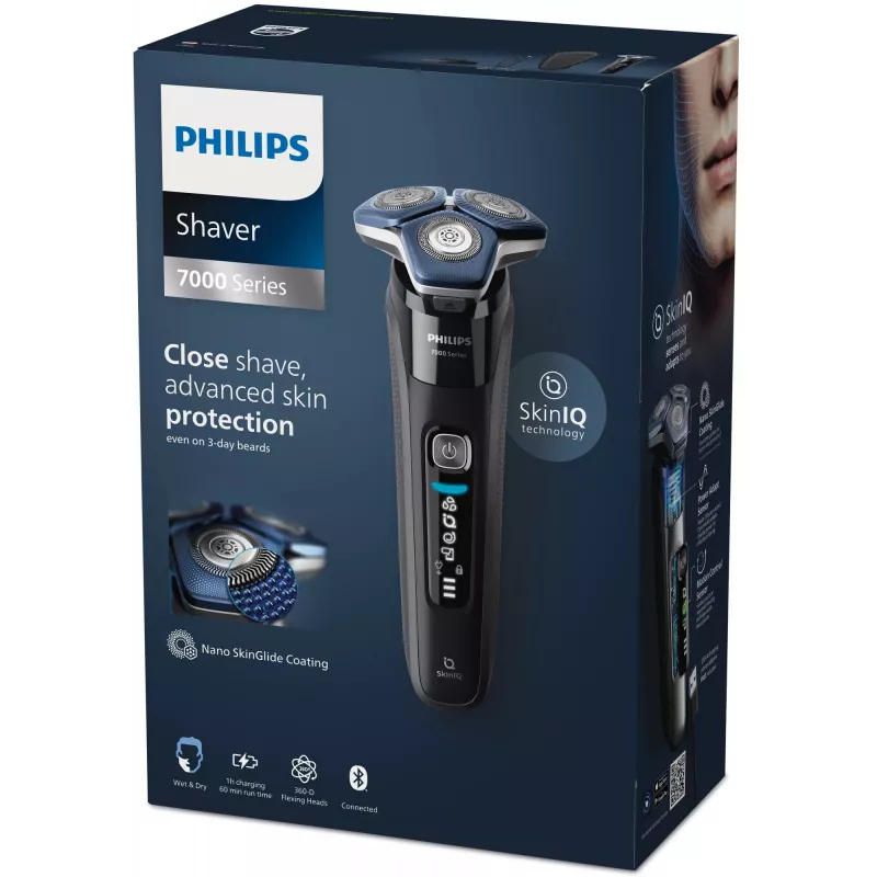 Elektrinis rotacinis barzdaskutė Philips Series 7000 S7886/35 — 3 galvutės, šlapias ir sausas skutimas, ličio jonų baterija, 60 min veikimo laikas, juoda