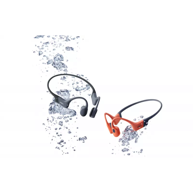 Ausinės Shokz OpenSwim Pro — atviros ausies kaulinio laidumo belaidės ausinės, IP68 atsparios vandeniui, Bluetooth 5.4, 32 GB, 9 h atkūrimo, pilkos