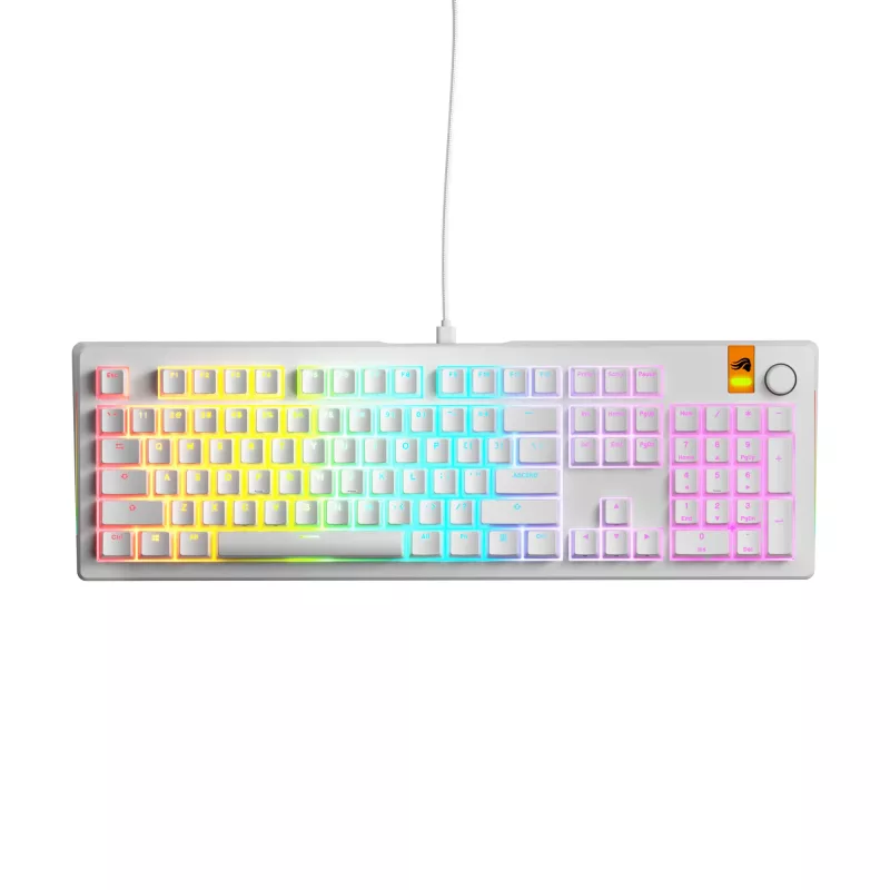 Mechaninė pilno dydžio (100 %) laidinė klaviatūra GLORIOUS GMMK 3 HE — balta, USB, QWERTY, RGB