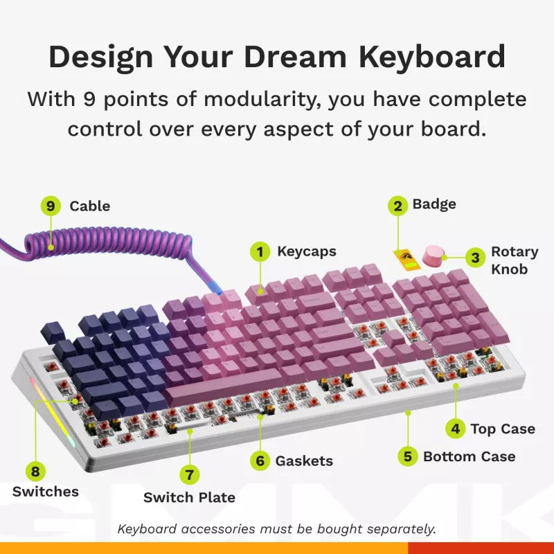 Mechaninė pilno dydžio (100 %) laidinė klaviatūra GLORIOUS GMMK 3 HE — balta, USB, QWERTY, RGB
