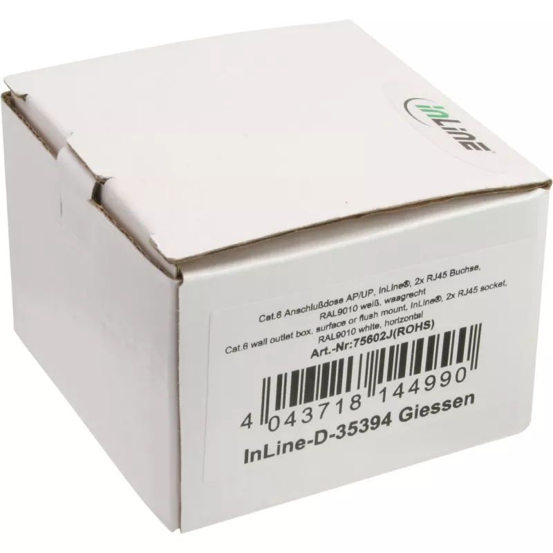 Sieninis lizdų dėklas InLine Cat.6 2x RJ45 horizontalus — paviršinis arba įleidžiamas montavimas