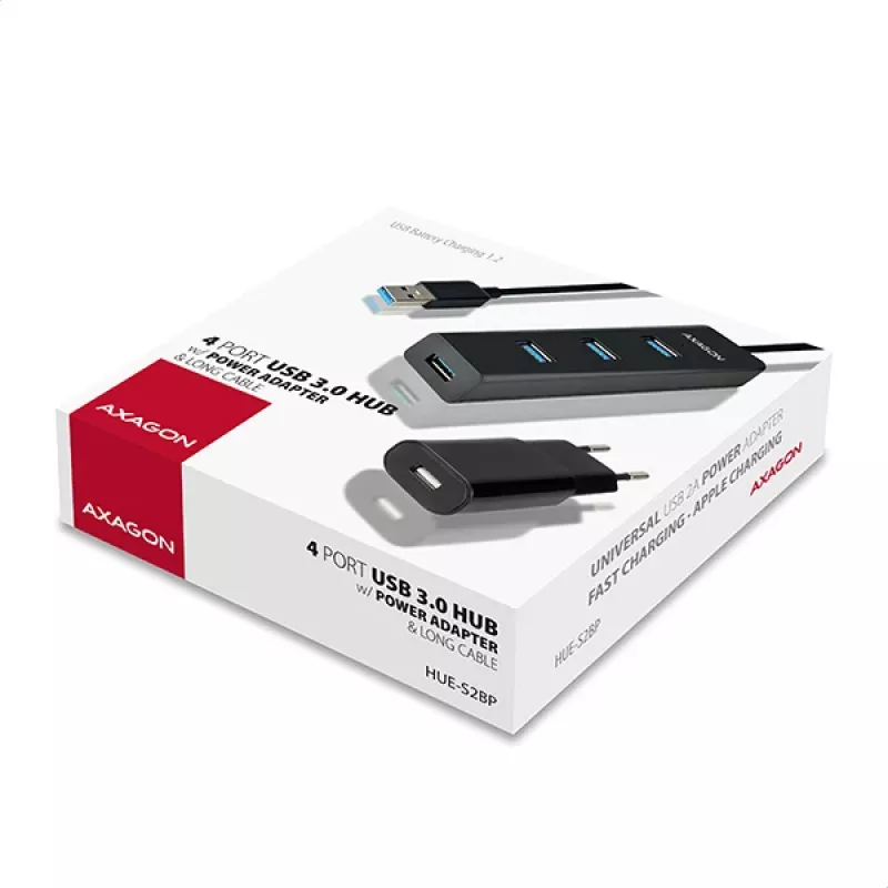 Axagon HUE-S2BP 4x USB 3.0 CHARGING šakotuvas su 1,2 m kabeliu, įskaitant kintamosios srovės adapterį