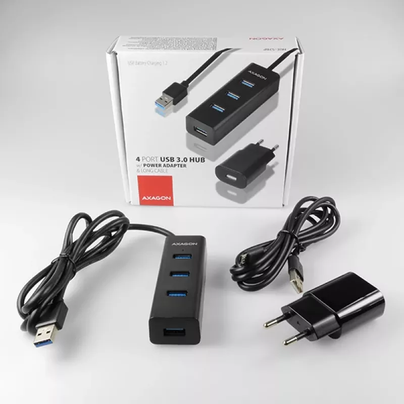 Axagon HUE-S2BP 4x USB 3.0 CHARGING šakotuvas su 1,2 m kabeliu, įskaitant kintamosios srovės adapterį