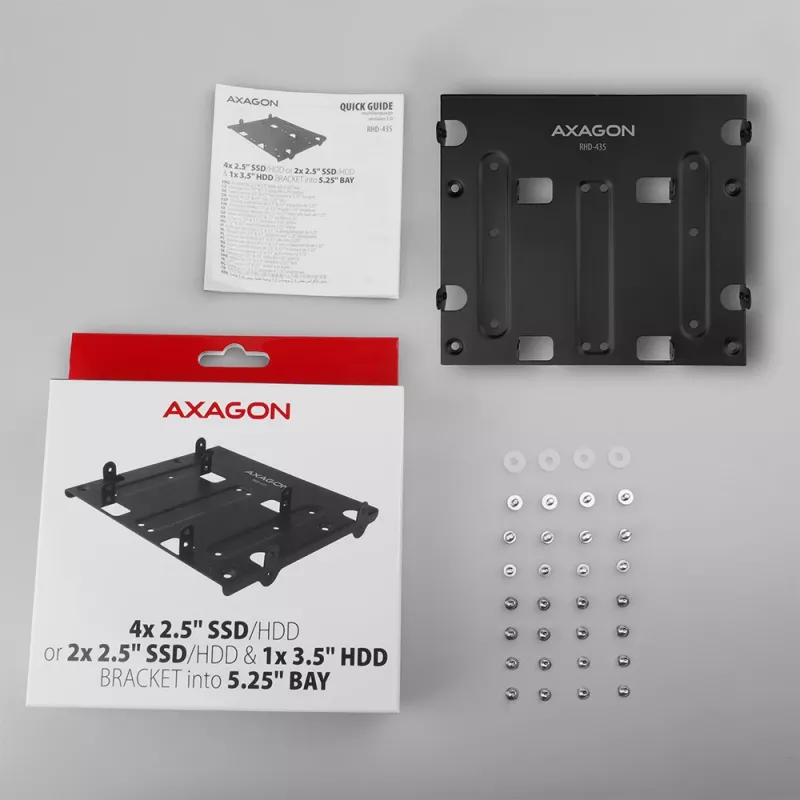 Axagon RHD-435 laikiklis 4x 2,5 colio arba 2x 2,5 colio HDD/SSD ir 1x 3,5 colio HDD į 5,25 colio nišą, metalinis
