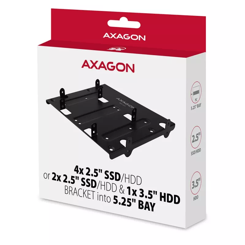 Axagon RHD-435 laikiklis 4x 2,5 colio arba 2x 2,5 colio HDD/SSD ir 1x 3,5 colio HDD į 5,25 colio nišą, metalinis