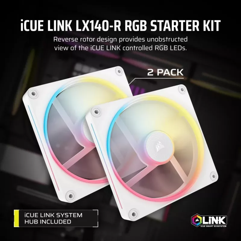 CORSAIR Icue Link Lx140-r RGB 140mm Pwm Reverse Fans Starter Kit - Balta