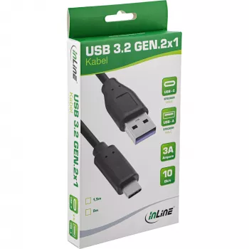 USB 3.2 Gen.1x2 kabelis InLine 35714 1.5m USB-C patinas USB-A patinas juodas