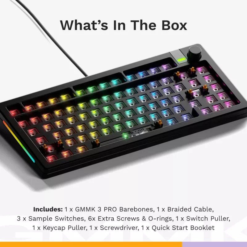 Mechaninė klaviatūra GLORIOUS GMMK 3 PRO 75% Barebones laidinė USB, RGB, juoda, 2 m laidas