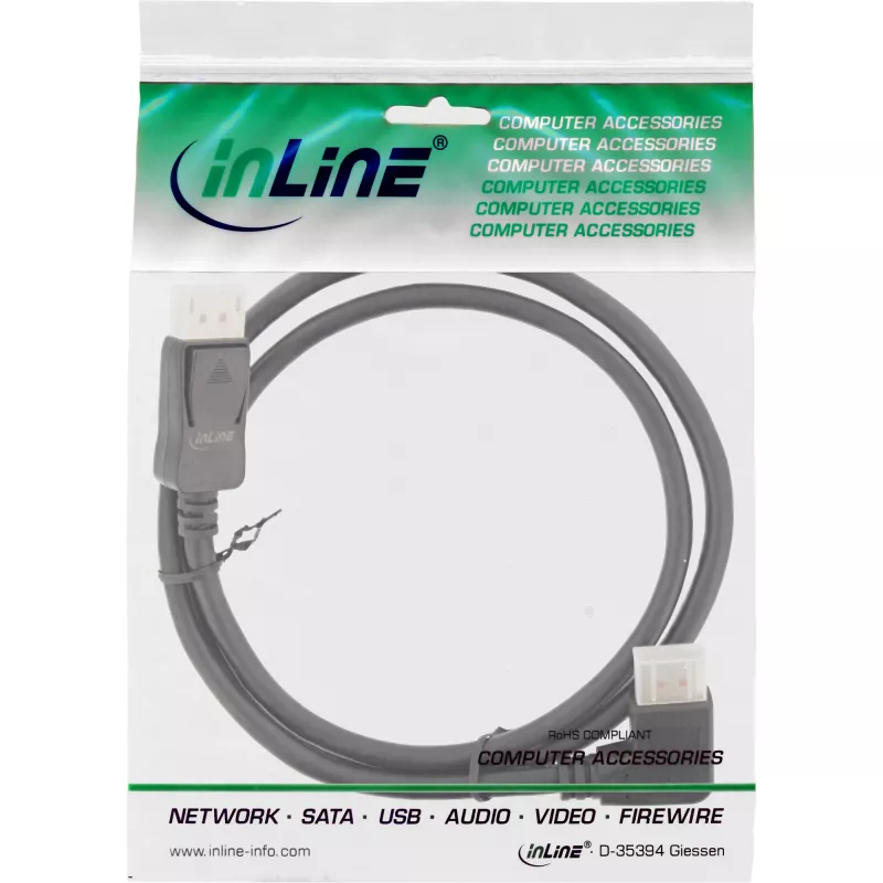 InLine DisplayPort 1.4 laidas, 8K4K, kampinis, juodas/auksinis, 2m