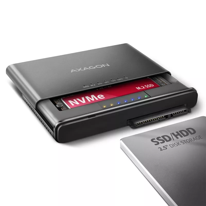 Clone Master USB-C Axagon ADSA-CC NVMe M.2 SSD ir SATA HDD