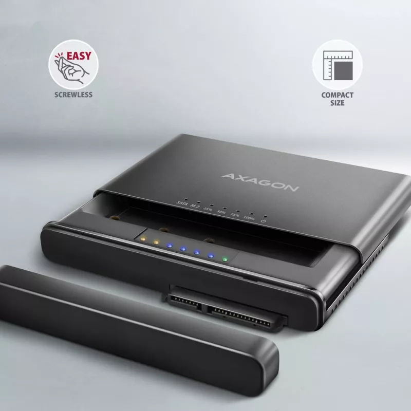 Clone Master USB-C Axagon ADSA-CC NVMe M.2 SSD ir SATA HDD