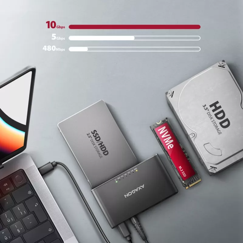 Clone Master USB-C Axagon ADSA-CC NVMe M.2 SSD ir SATA HDD