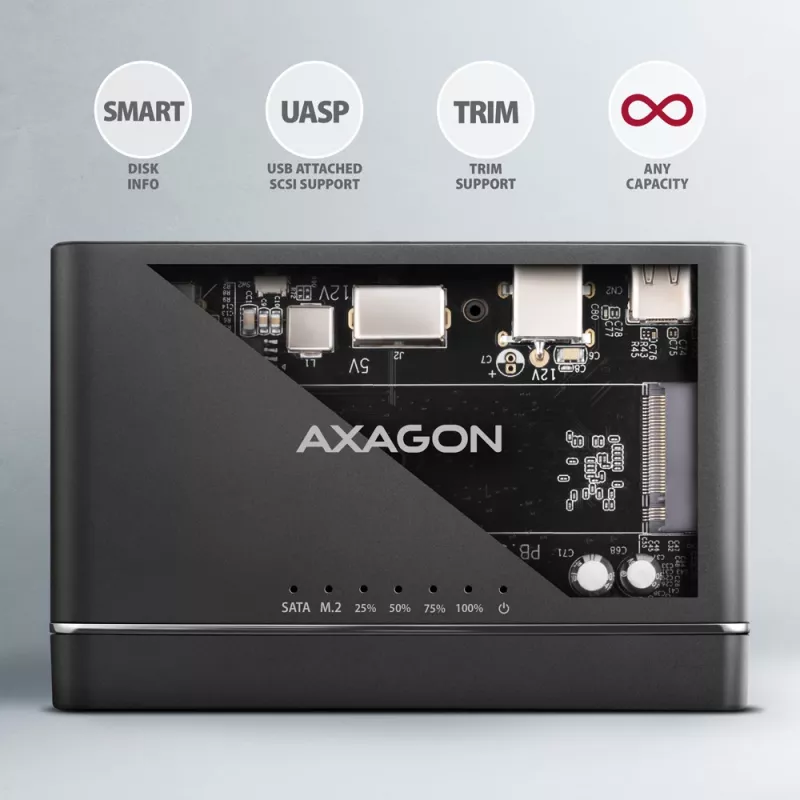 Clone Master USB-C Axagon ADSA-CC NVMe M.2 SSD ir SATA HDD