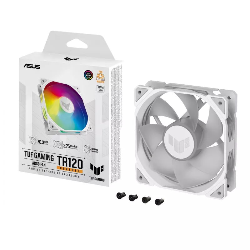 Oro aušintuvas ASUS TUF GAMING TR120 ARGB REVERSE 120 mm 2000 RPM balta, hidraulinis guolis, 76,3 CFM