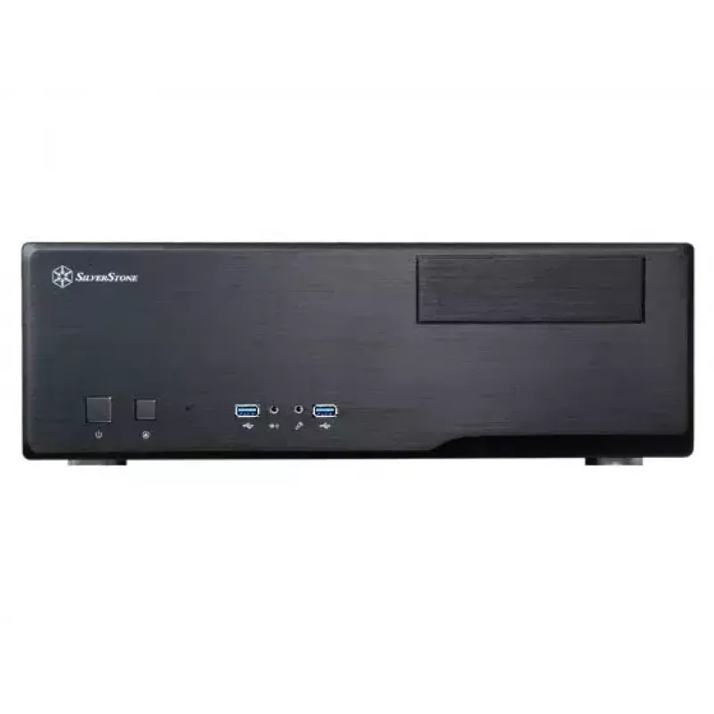 PC korpusas SILVERSTONE Grandia GD05 HTPC juodas — Mini‑ITX/DTX/Micro‑ATX, 2×3,5 colio + 2×2,5 colio, 1×5,25 colio, 3×120 mm šoniniai ventiliatoriai, USB 3.0