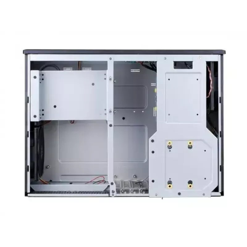 PC korpusas SILVERSTONE Grandia GD05 HTPC juodas — Mini‑ITX/DTX/Micro‑ATX, 2×3,5 colio + 2×2,5 colio, 1×5,25 colio, 3×120 mm šoniniai ventiliatoriai, USB 3.0