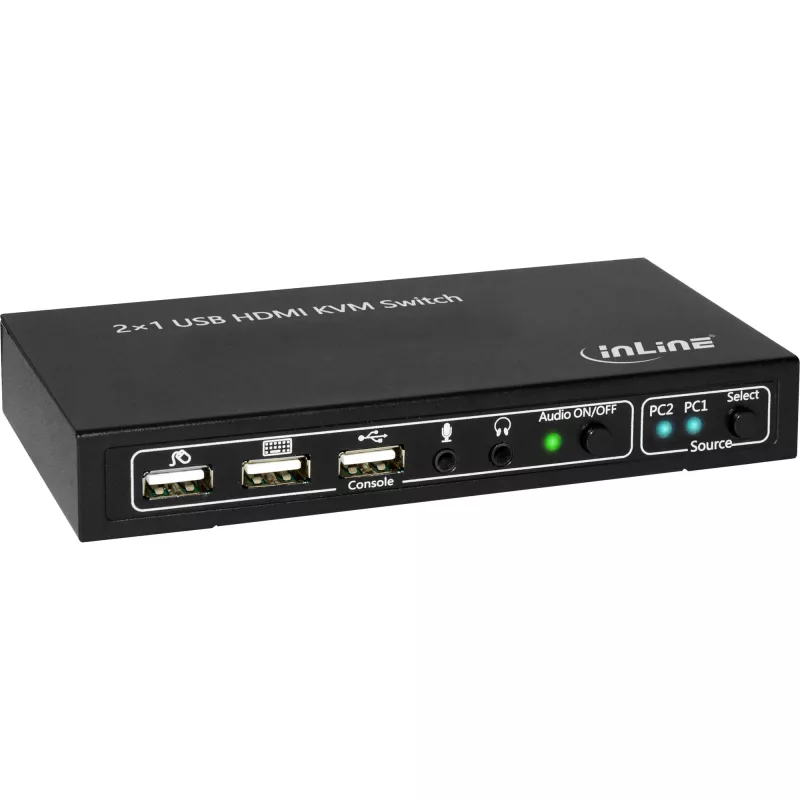 InLine 2x1 HDMI KVM jungiklis, 2x1, HDMI 4K2K, USB 2.0 šakotuvas, su garso įvestimi