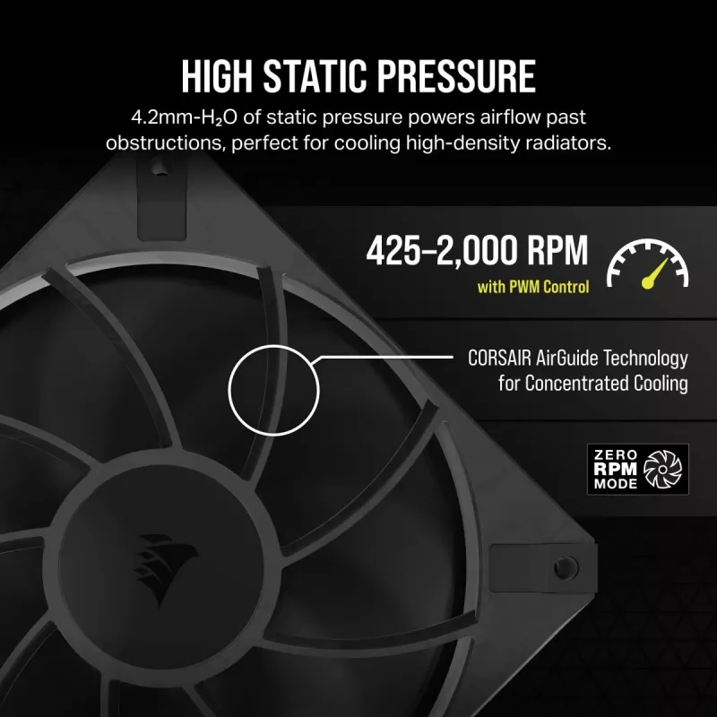 Corsair RS120 MAX ventiliatorius 12 cm juodas 2000 RPM 3 vnt.