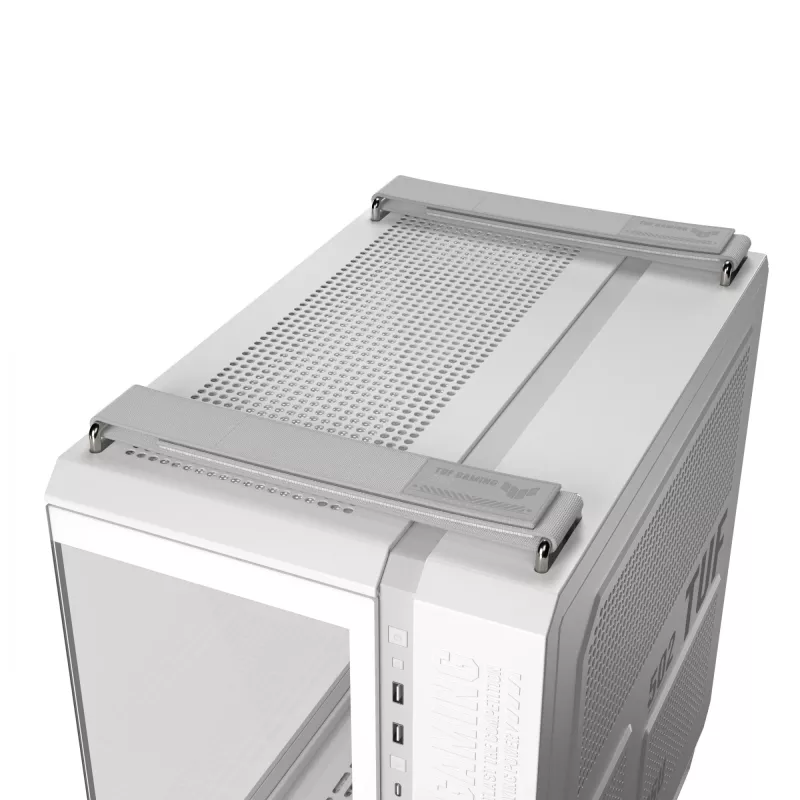 PC Case ASUS TUF GAMING GT502 Horizon TG ARGB White — Midi Tower, ATX, grūdintas stiklas, 4×3,5 colio nišos, maks. GPU 400 mm
