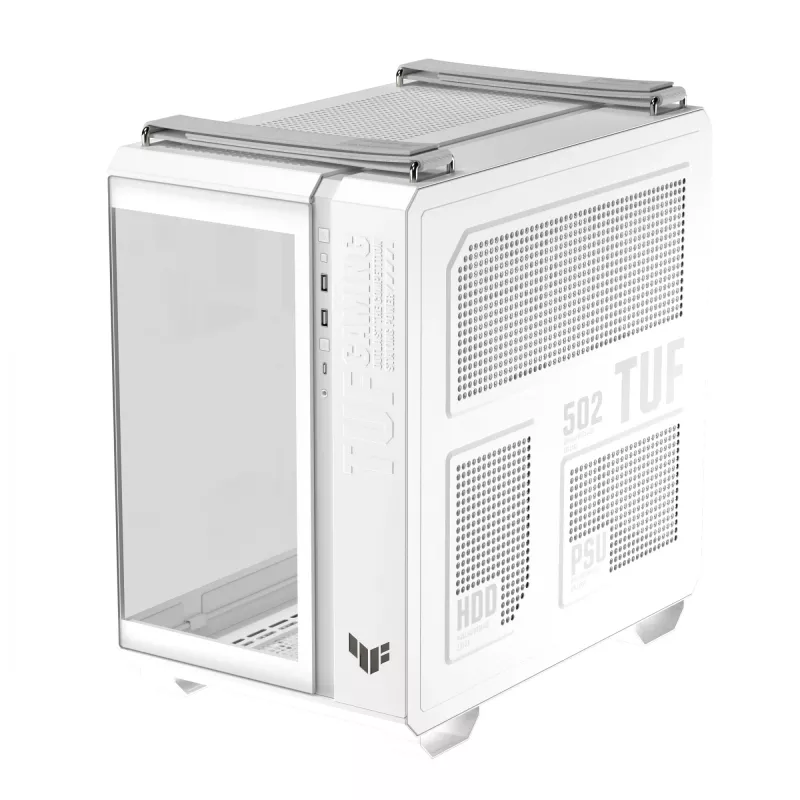 PC Case ASUS TUF GAMING GT502 Horizon TG ARGB White — Midi Tower, ATX, grūdintas stiklas, 4×3,5 colio nišos, maks. GPU 400 mm