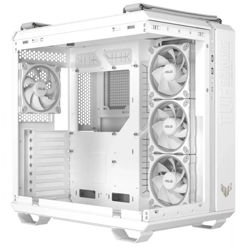 PC Case ASUS TUF GAMING GT502 Horizon TG ARGB White — Midi Tower, ATX, grūdintas stiklas, 4×3,5 colio nišos, maks. GPU 400 mm
