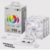 Oro aušintuvas ASUS TUF GAMING TF120 ARGB WHITE EDITION — 3×120 mm ventiliatoriai, 1900 RPM, 29 dB, nuotolinio valdymo pultelis
