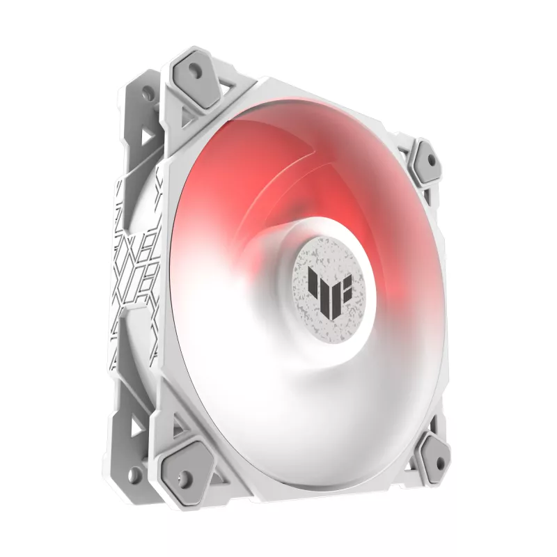 Oro aušintuvas ASUS TUF GAMING TF120 ARGB WHITE EDITION — 3×120 mm ventiliatoriai, 1900 RPM, 29 dB, nuotolinio valdymo pultelis