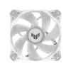 Oro aušintuvas ASUS TUF GAMING TF120 ARGB WHITE EDITION — 3×120 mm ventiliatoriai, 1900 RPM, 29 dB, nuotolinio valdymo pultelis