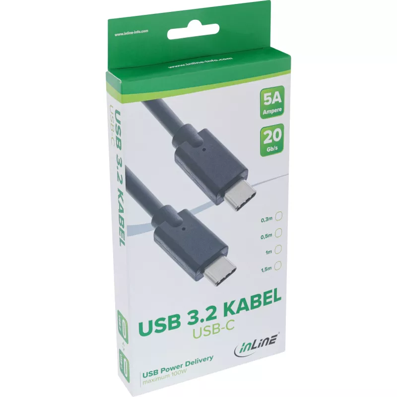 USB 3.2 Gen.2x2 kabelis InLine 35704A 1,5 m USB-C vyriškas/vyriškas juodas