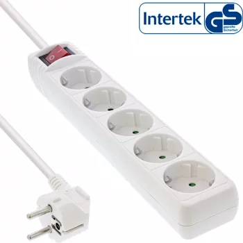 InLine kištukinis lizdas, 5-ių angų su įžeminimo kontaktu CEE 7/3, baltas, 1,5 m