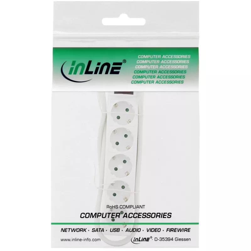InLine kištukinis lizdas, 5-ių angų su įžeminimo kontaktu CEE 7/3, baltas, 1,5 m