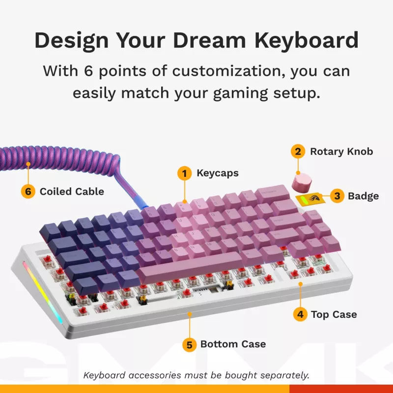 Mechaninė žaidimų klaviatūra GLORIOUS GMMK 3 65% balta — laidinė USB, RGB, QWERTY (US)