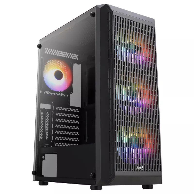 Aerocool BEAMBKV2 Žaidimų ATX korpusas 4 ventiliatoriai 12 cm FRGB juodas, PC, juodas, ATX, micro ATX, Mini-ITX, žaidimams, mėlyna, žalia, raudona, priekis, šonas