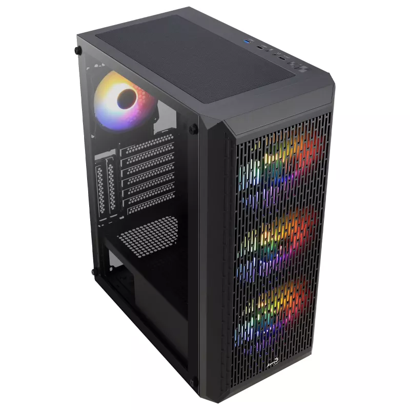 Aerocool BEAMBKV2 Žaidimų ATX korpusas 4 ventiliatoriai 12 cm FRGB juodas, PC, juodas, ATX, micro ATX, Mini-ITX, žaidimams, mėlyna, žalia, raudona, priekis, šonas