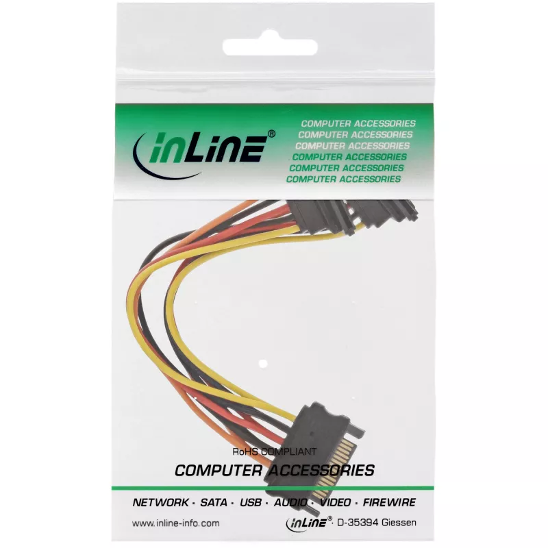 InLine SATA maitinimo Y kabelis SATA lizdas / 2x SATA kištukas su skląsčiais 0,15 m
