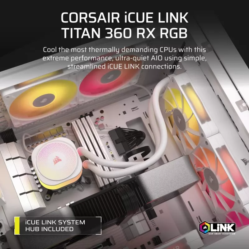 CORSAIR CPU aušintuvas - Icue Link Titan 360 Rx RGB Aio skysčio aušintuvas - baltas