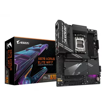 GIGABYTE X870 AORUS ELITE WIFI7 pagrindinė plokštė – palaiko AMD Ryzen 9000 procesorius, 16+2+2 fazių VRM, iki 8000MHz DDR5 (OC), 3xPCIe 5.0 + 1xPCIe 4.0, Wi-Fi 7, 2.5GbE LAN, USB 4