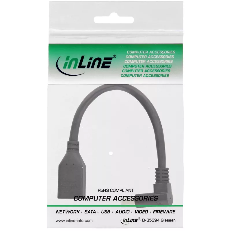 InLine DisplayPort 1.4 adapterio laidas M/F, 8K4K, žemyn nukreiptas, juodas/auksinis