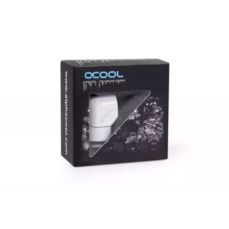 Montavimo rinkinys Alphacool Eiszapfen L-jungtis sukama G1/4 išorinis sriegis į G1/4 vidinis sriegis balta