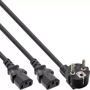 InLine Y maitinimo laidas 1x CEE 7/7 kampuotas / 2x 3 kontaktų IEC C13 kištukas, 1,8 m