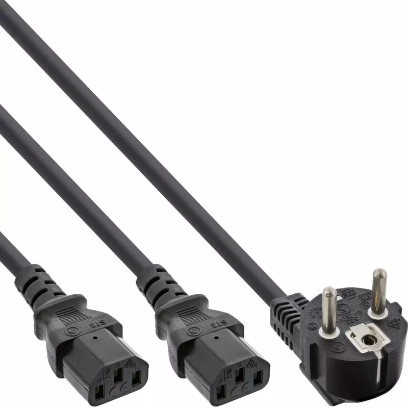 InLine Y maitinimo laidas 1x CEE 7/7 kampuotas / 2x 3 kontaktų IEC C13 kištukas, 1,8 m