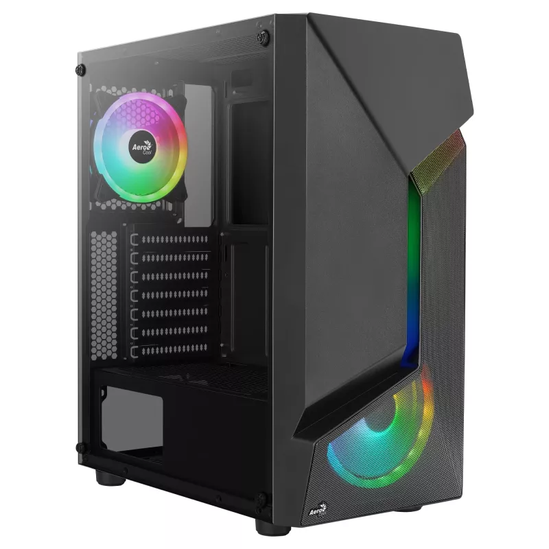 Aerocool SCAPEBKV3 Žaidimų ATX korpusas, priekinis RGB LED, grūdintas stiklas, 3x ARGB ventiliatoriai, juodas