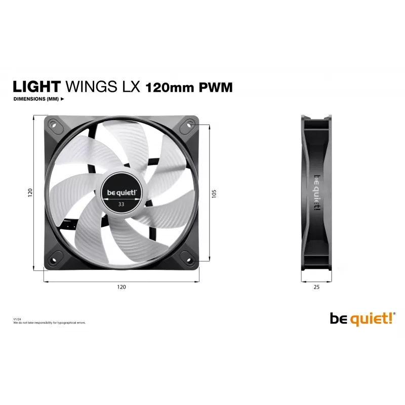 be quiet! LIGHT WINGS LX 120mm PWM Kompiuterio korpuso ventiliatorius 12 cm Juoda 1 vnt.