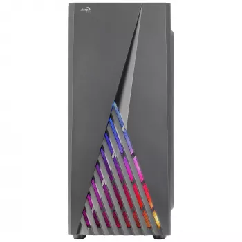 Aerocool DELTABKV1 ATX PC korpusas RGB priekis pilnas šoninis langas 12cm ventiliatorius juodas