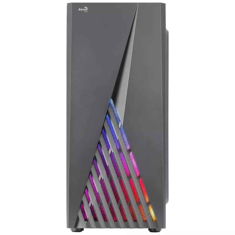 Aerocool DELTABKV1 ATX PC korpusas RGB priekis pilnas šoninis langas 12cm ventiliatorius juodas
