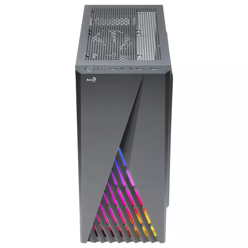 Aerocool DELTABKV1 ATX PC korpusas RGB priekis pilnas šoninis langas 12cm ventiliatorius juodas